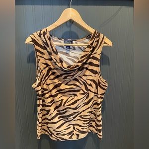 Chaps Cowl neck‎ tiger stripes blouse large office business casual womens brown